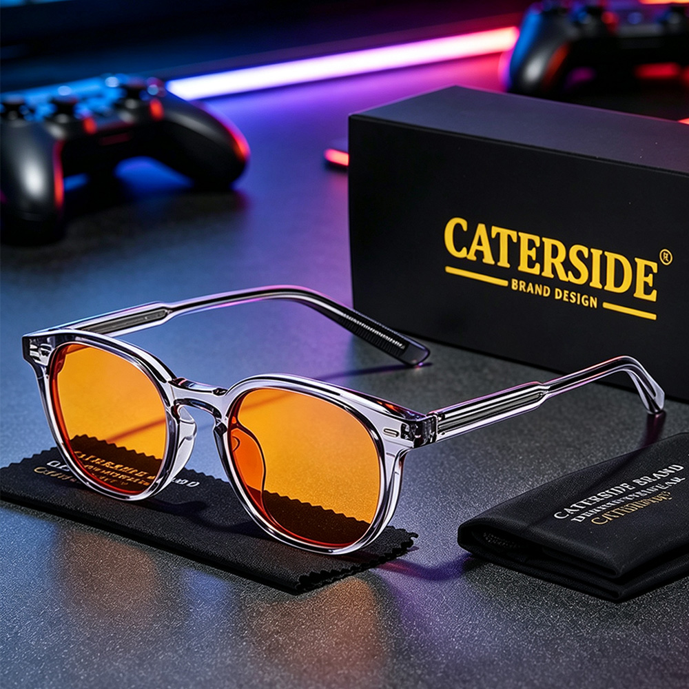 Anti Blue Light Film - CATERSIDE ファッション メンズ用 ゲーミンググラス 99%ブルーライトカット、反射防止フィルム付き、レディース用、オフィス用、ブルーライト保護メガネ