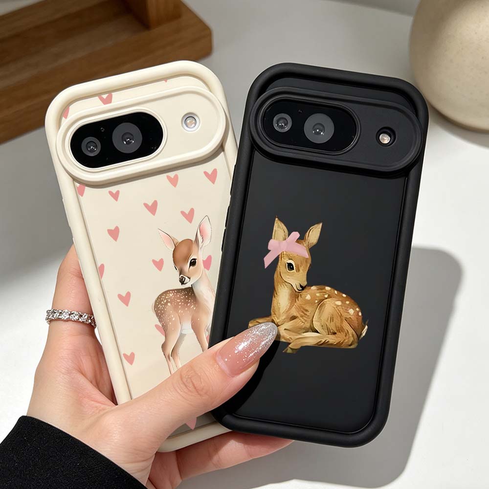 Google Pixel 9 - かわいい小鹿のデザインのGoogle Pixel 10、9、8、7、9a、8a、7a、Pro、XL用シリコン製スマホケース