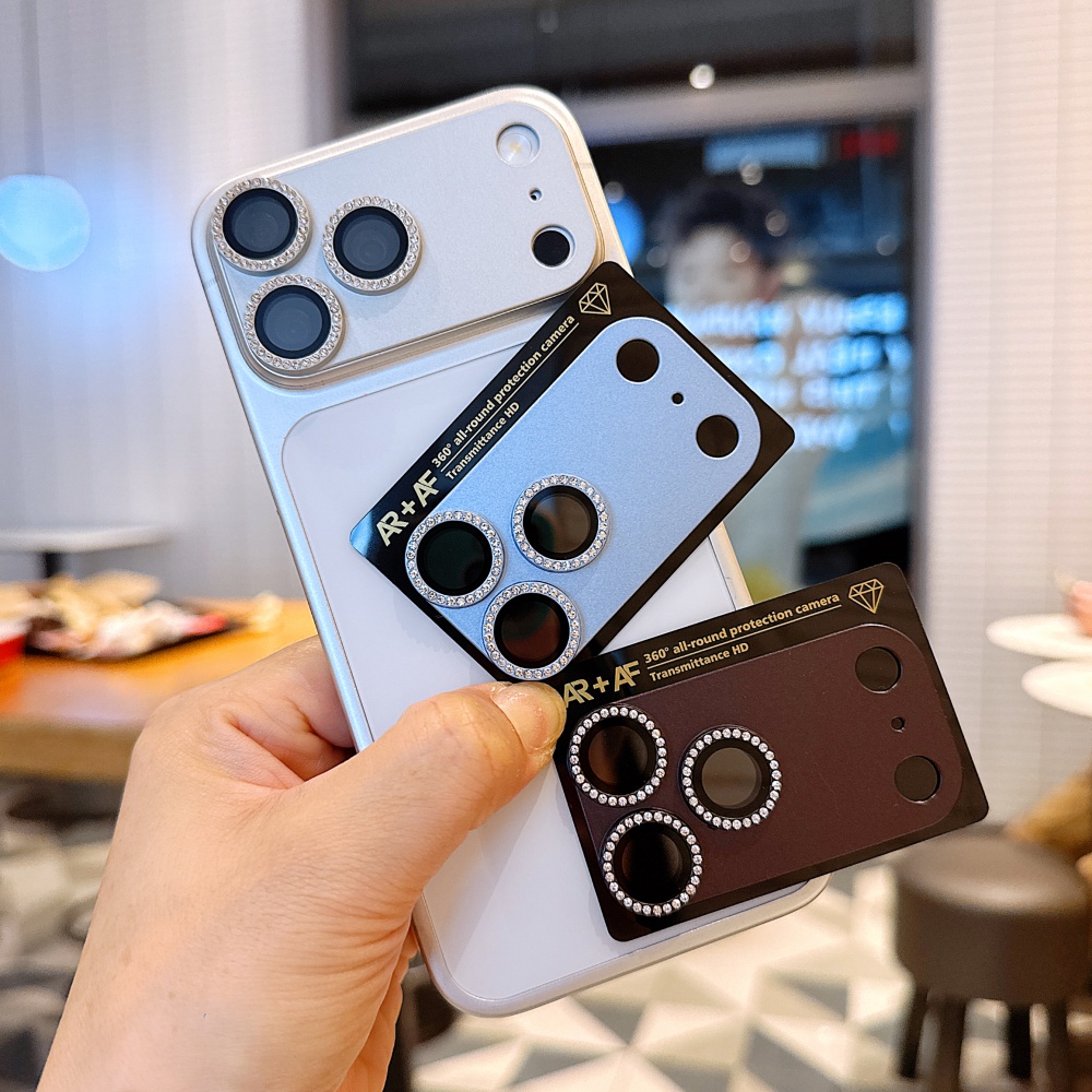Camera Lens Protector - iPhone 17、18 Pro Max用、高級感あふれるダイヤモンド調の輝きを放つカメラレンズ保護フィルム。マットな金属素材で、傷防止効果があり、iPhone Duoにも対応。