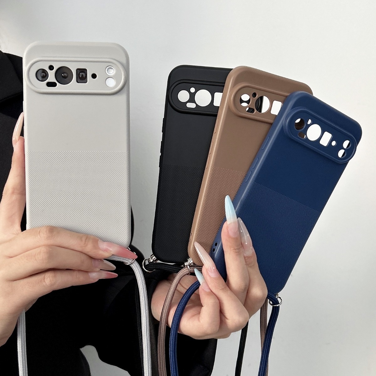 Google Pixel 8A - クロスボディランヤードストラップ付きマットTPUスマホケース Google Pixel 6 7 9