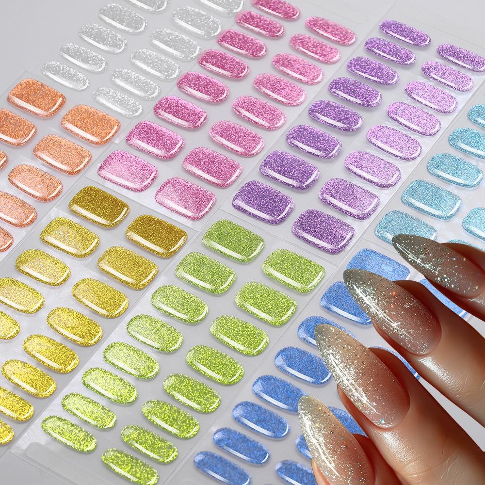 16種類のカラフルグリッターセミキュアジェルネイルステッカー - Full Cover Adhesive のレビューと価格