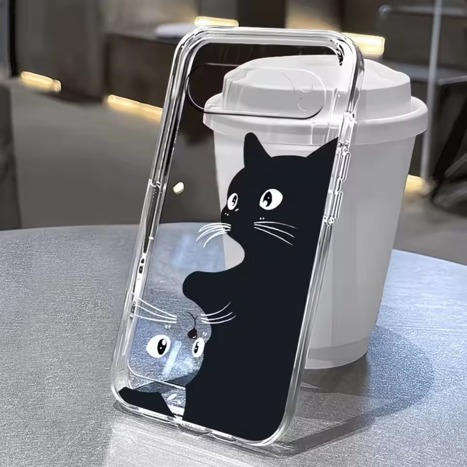 ホットカワイイカートゥーンブラックキャット柄クリアソフトケー - Google Pixel 8A のレビューと価格